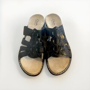 Clarks Bendable Sandals 9.5 Leather Black Comfort Slip On